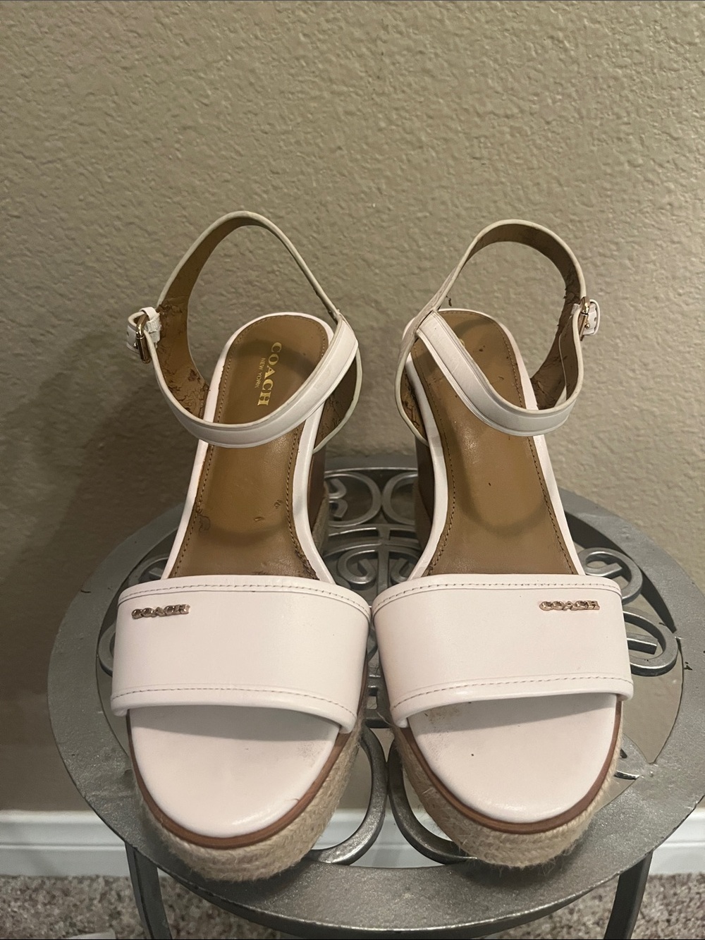 Coach Cream Espadrille Wedge Sandals with Ankle Strap